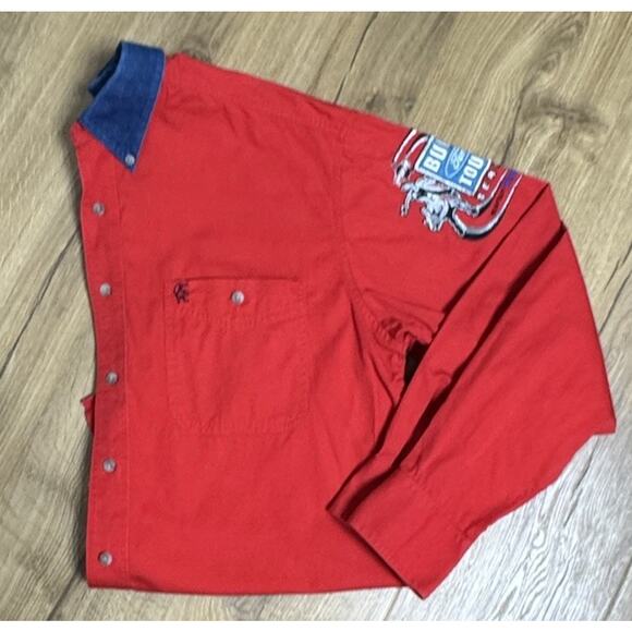 Wrangler Shirt Mens Medium PBR Bull Riding Built Ford Tough Series Denim Collar - Picture 7 of 10